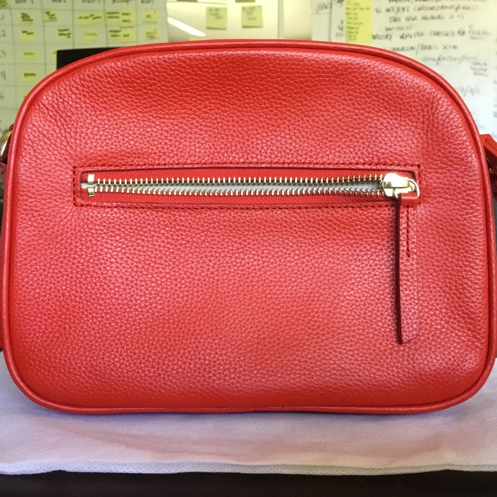 Nordstrom Red Pebble Leather Crossbody Small Dianne Goldtone Hardware - Picture 7 of 16